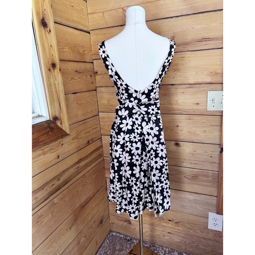 Vintage Satin Floral Shift Dress Womens Small Black White 60s Mod Wiggle Algo - Picture 4 of 11